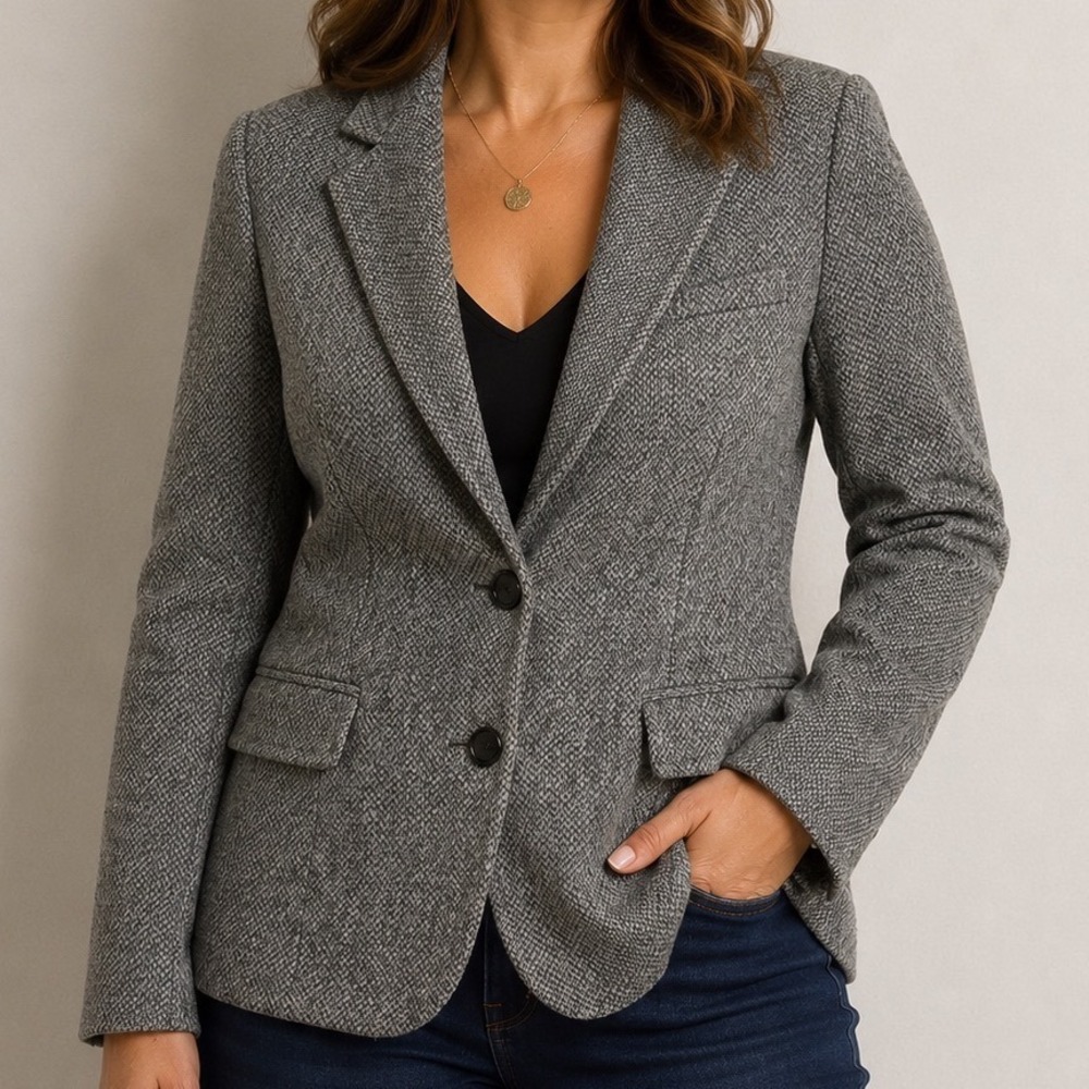Lady Hardwick Wool Tweed Blazer Women's XS/S Gray Elbow Patch Equestrian Preppy